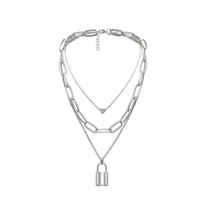 Necklace for Women Choker Necklace Silver-Plated Western Key Heat Locket Multi layered Chain Necklace for Women and Girls