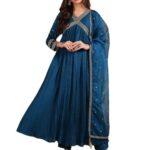 Silk Blend Yoke Design Embroidered Anarkali Kurta Pant With Dupatta