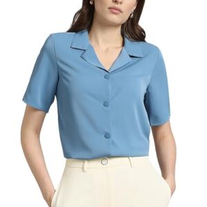 Women Polyester Regular Fit Solid Half Sleeve Casual Shirt